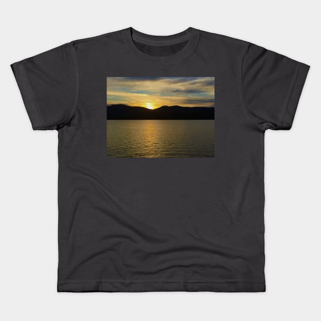Lake George sunset from Plum Point Kids T-Shirt by Dillyzip1202